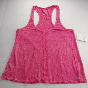 Guess Women's Faux Snap Front Racerback Tank Top Size Large Peaceful Pink Multi